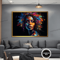 Decorative Wall Art, Colorful Black Woman Canvas Painting, Black Woman Canvas Wall Art, Black Girl Poster Art, African A