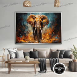 decorative wall art, colorful elephant canvas painting, huge elephant wall art print on canvas, wildlife elephant canvas