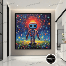 Decorative Wall Art, Colorful Little Robot Painting, Abstract Colorful Robot Wall Decor, Street Art Poster, Street Pop A