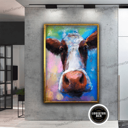 decorative wall art, cow canvas wall art, colorful cow canvas print, cow painting on canvas, animal canvas art, colorful