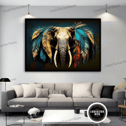 decorative wall art, elephant canvas with feathered ears, colorful elephant wall art, elephant lover gift, elephant canv