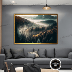 decorative wall art, foggy mountain landscape canvas painting, foggy forest wall art print, foggy mountain forest home d