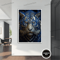 decorative wall art, gold tiger canvas painting, gold tiger poster, gold tiger wall art, gold tiger art, animal canvas,