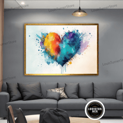 decorative wall art, heart giraffiti canvas print, colorful heart canvas print, street art love gift, heart wall art, gr
