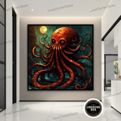 decorative wall art, octopus canvas painting, octopus wall art, octopus poster, octopus canvas print, animal office art,