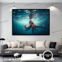 decorative wall art, octopus in the sea canvas painting, octopus canvas print, sea life art, oceanic elegance art, anima