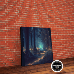 Framed Canvas Ready To Hang, Fireflies Light Up A Mystical Fantasy Forest At Night, Framed Canvas Art, Framed Print