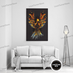 Framed Canvas Ready To Hang, Firework Graffiti Phoenix, Beautiful Abstract Firebird Wall Art, Spray Paint Phoenix, Frame