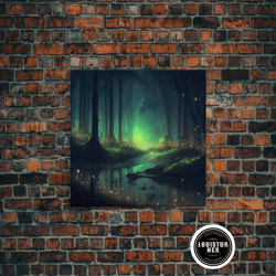 Framed Canvas Ready To Hang, Fireflies Light Up A Mystical Fantasy Forest, Framed Canvas Art, Framed Print