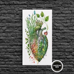 Framed Canvas Ready To Hang, Florapunk Heart, Anatomical Heart Painting Canvas Print, Watercolor Heart, Human Heart, Pon
