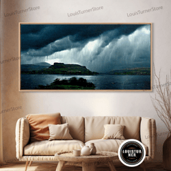 Framed Canvas Ready To Hang, Foggy Night Rainstorm Over The Lake Canvas Print, Nature And Landscape Wall Art, Ready To H