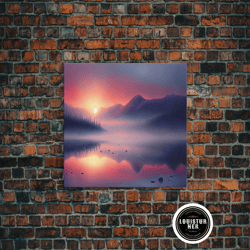 Framed Canvas Ready To Hang, Foggy Sunset Over A Pine Forest And Lake, Fall Tones, Wall Decoration, Framed Canvas Print,