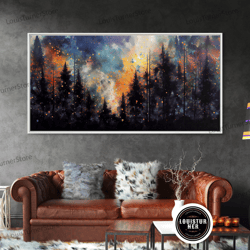 Framed Canvas Ready To Hang, Forest Fire Abstract, Forest Landscape Wall Art, Framed Canvas Print, Pine Tree Canvas, Pin