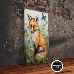 Framed Canvas Ready To Hang, Framed Fox Wall Art, Vintage Wall Art, Muted Neutral Colors, Animal Prints, Farmhouse Wall