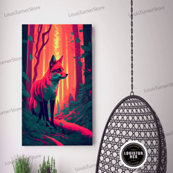 Framed Canvas Ready To Hang, Fuchsia Fox In Woods Forest Twilight Sunset Fine Art Print, Wall Decor, Wall Poster, Wall A