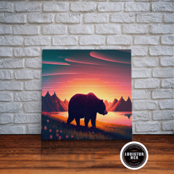 Framed Canvas Ready To Hang, Grizzly Bear At Sunset, Cool Nature Art, Animal Print, Framed Canvas Print, Wall Decor For