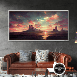 Framed Canvas Ready To Hang, Mountain Sunset Oil Painting Canvas Print, Ready To Hang Gallery Wrapped Nature Canvas Prin