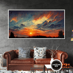 Framed Canvas Ready To Hang, Mountain Sunset Oil Painting On Canvas, Canvas Print, Ready To Hang Gallery Wrapped Nature