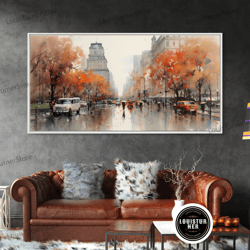 Framed Canvas Ready To Hang, New York City In The Fall, Framed Canvas Print, Nyc Decor, Fall Centerpiece, Watercolor Pai