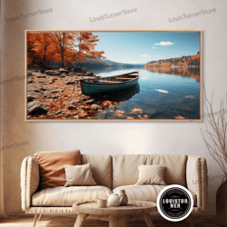 Framed Canvas Ready To Hang, Pacific Northwest Photography Print, Beautiful Lake With Canoe In The Fall, Framed Canvas P