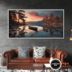 Framed Canvas Ready To Hang, Pacific Northwest Photography Print, Beautiful Lake With Canoe In The Fall, Framed Canvas P