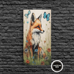 framed canvas ready to hang, red fox wall art, 24 x 36 wall art, woodland spring decor, canvas wall hanging, rustic farm