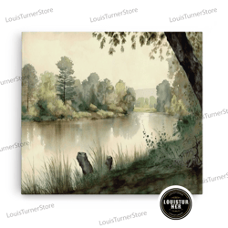 framed canvas ready to hang, retro rustic boho style vintage landscape wall art canvas print, sketch natural framed larg
