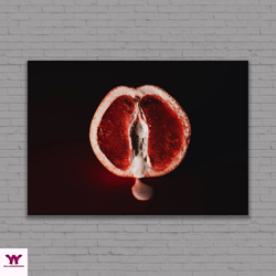 fruit porn, grapefruit sexy photo canvas, fruit abstract vulva poster, nude print, erotic wall art, sensual photography