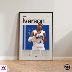 allen iverson canvas, philadelphia 76ers print, nba canvas, sports canvas, modern sports art, basketball gift, sports be