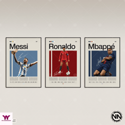 lionel messi, cristiano ronaldo, kylian mbappe legends 3 canvas set, soccer gifts, sports canvas, football player canvas