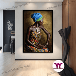 high quality decorative wall art, african woman canvas art, black woman with scarf art, african wall decor, black woman