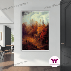 high quality decorative wall art, autumn forest landscape canvas painting, autumn landscape art canvas, forest landscape