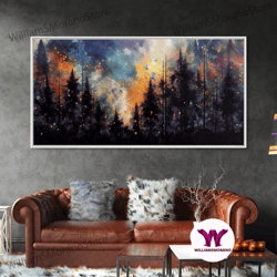 Decorative Wall Art, Forest Fire Abstract, Forest Landscape Wall Art, Framed Canvas Print, Pine Tree Canvas, Pine Tree A