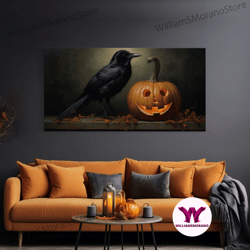 Decorative Wall Art, Halloween Decor, Spooky Crow Print, The Raven And The Jack O Lantern, Halloween Wall Art, Victorian