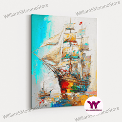decorative wall art, large original seascape canvas print, abstract blue ocean art, colorful flower landscape nautical s