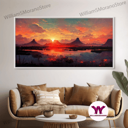 Decorative Wall Art, Mountain And Lake Sunset Wall Art Oil Painting On Canvas, Canvas Print, Ready To Hang Gallery Wrapp