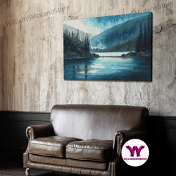 decorative wall art, mountain lake, watercolor landscape painting canvas print - ready to hang large gallery wrapped can
