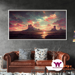 Decorative Wall Art, Mountain Sunset Oil Painting Canvas Print, Ready To Hang Gallery Wrapped Nature Canvas Print, Synth