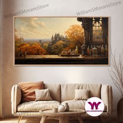 decorative wall art, old timey western bar, oil painting of a vintage bar overlooking a victorian city, kitchen art, kit