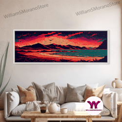 decorative wall art, pixel art, framed canvas print, beautiful red landscape art, pixel art print, art landscape, landsc