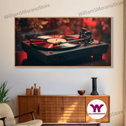 decorative wall art, retro record player art, framed canvas print, eclectic decor, vinyl record player photography print