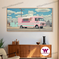 decorative wall art, retro vaporwave ice cream truck, framed canvas print, vintage style decor, photography print, fine
