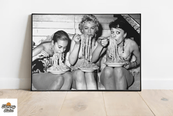 woman eating spaghetti canvas, 1958 black and white woman vintage photo print, pasta antique print, dining room decor, k