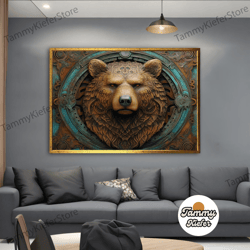 decorative wall art, decorate the living room, bedroom and workplace, angry bear painting, brown bear canvas, big bear p