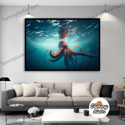 decorative wall art, decorate the living room, bedroom and workplace, octopus in the sea canvas painting, octopus canvas