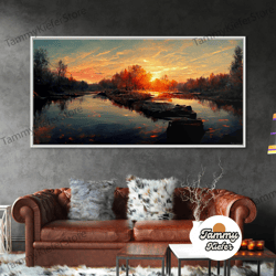 High Quality Decorative Wall Art, Lake Sunset Oil Painting On Canvas, Canvas Print, Ready To Hang Gallery Wrapped Nature