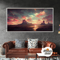 high quality decorative wall art, mountain sunset oil painting canvas print, ready to hang gallery wrapped nature canvas