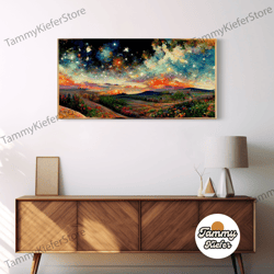 High Quality Decorative Wall Art, Night Starry Sky Landscape Framed Canvas Print, Colorful Night Sky Painting Nature Pai