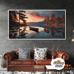 High Quality Decorative Wall Art, Pacific Northwest Photography Print, Beautiful Lake With Canoe In The Fall, Framed Can