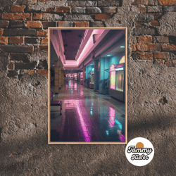 high quality decorative wall art, photo of a 1980s mall, framed canvas print, liminal spaces, vaporwave aesthetic wall a